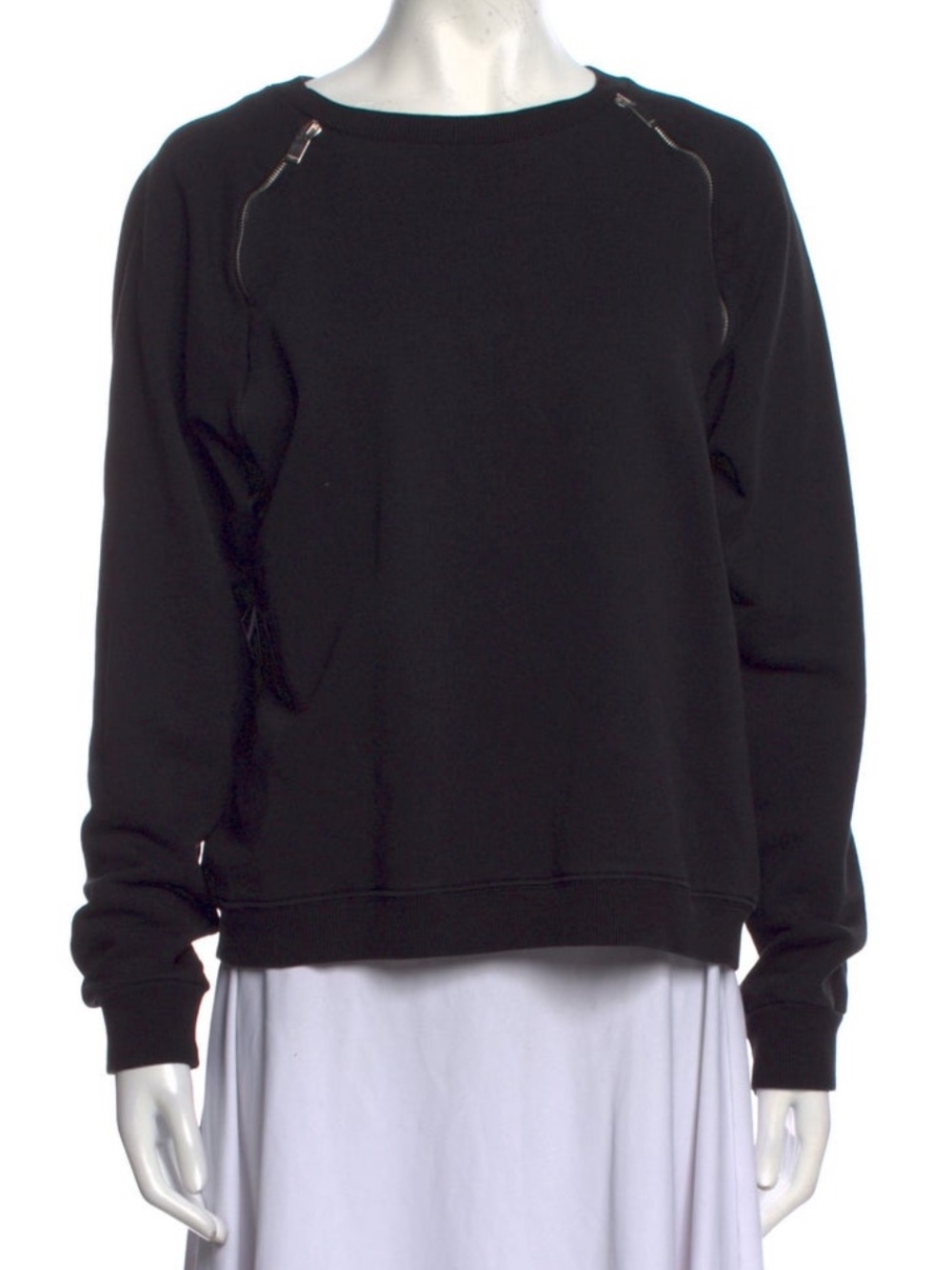 Saint Laurent Black Crewneck Sweater with Shoulder Zip Detail. Pre-Owned.